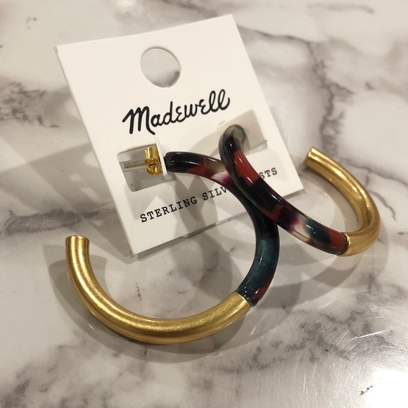 NEW Madewell Yellow Gold Colorful Open Medium Sized Hoop Earrings - Picture 5 of 8
